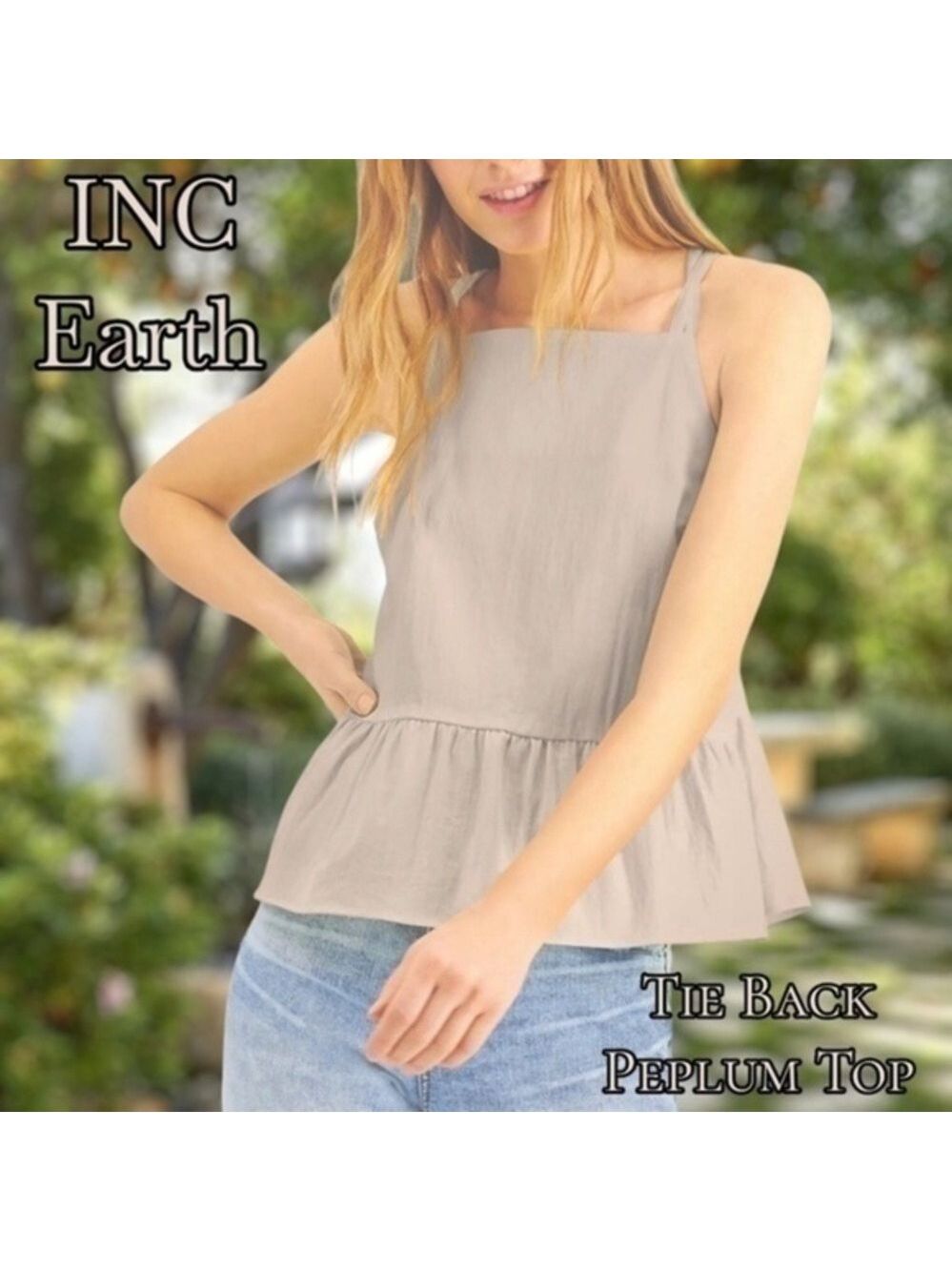 INC EARTH Summer Breeze Square-Neck, Open-Back-Tie Peplum Camisole NWT/XL